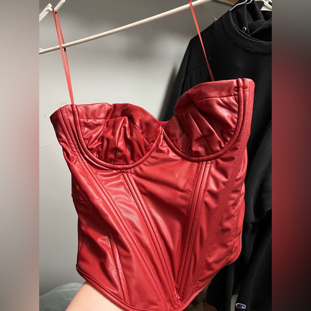 Fashion Nova Red Faux Leather Corset Crop Top